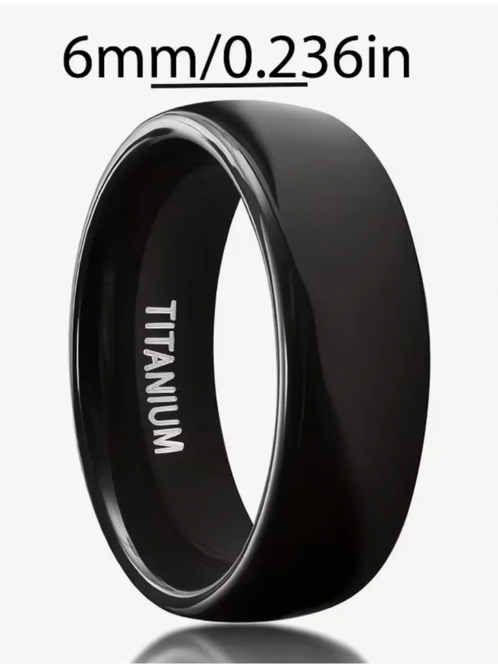 Polished Black Titanium Wedding Band Ring - Bold High Shine Unisex 6mm